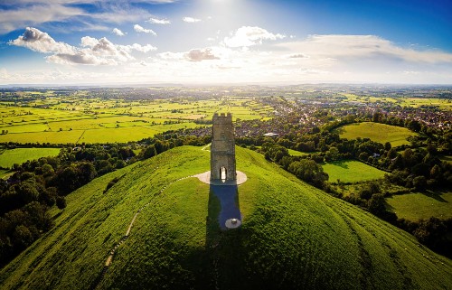 A photo of Glastonbury Tor in the South West Coast of England.